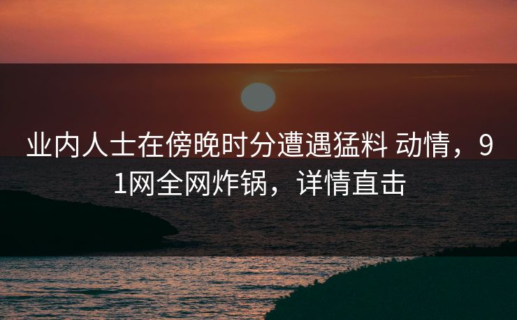 业内人士在傍晚时分遭遇猛料 动情，91网全网炸锅，详情直击