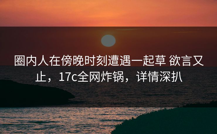 圈内人在傍晚时刻遭遇一起草 欲言又止,17c全网炸锅,详情深扒